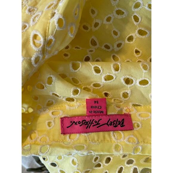 Betsey Johnson NWT Summer Button Front Yellow Eyelet Dress Cap Sleeve Size 14‎ - Picture 5 of 7